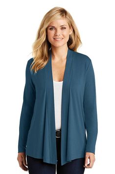 Port Authority ® Ladies Concept Open Cardigan. L5430 - DUSTY BLUE - S | Port Authority Women's Concept Open Cardigan Jacket in Dusty Blue Size Small | Triblend Womens Sweaters, Sweater Fits, Port Authority, Top Cropped, Cardigan Fashion, Outerwear Sweater, Open Cardigan, Knit Sweater Cardigan, Cardigan Jacket