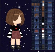 an animated girl standing in front of a computer screen with the background dark blue and white