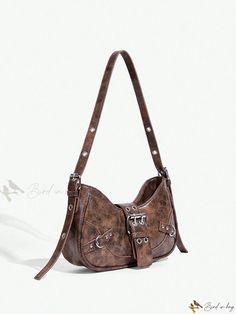 Bird in Bag - Trendy Rivet Decorated Shoulder Bag for Women Trendy Shoulder Bag With Snap Closure For Errands, Brown Shoulder Baguette Bag With Metal Hardware, Brown Baguette Shoulder Bag With Metal Hardware, Trendy Shoulder Bag With Metal Hardware For Errands, Trendy Brown Satchel With Metal Hardware, Baguette Bag, Bird In Bag, Bag Bag, Bag For Women