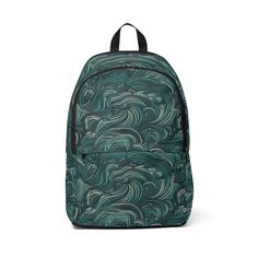 Fashion Backpack Waterproof Water Wave Mint Green Illustration - Bags Green Illustration, Backpack Waterproof, Going To School, Green Water, Wave Print, Water Waves, Backpack Bag, Urban Chic, Sophisticated Design