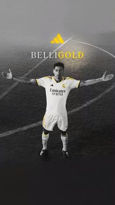 a soccer player with his arms stretched out in front of him and the words belligod above him