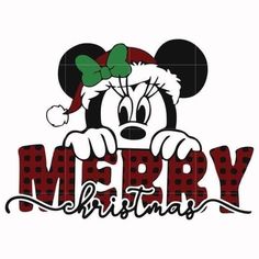 mickey mouse merry christmas sign with the word merry written in red and black checkered