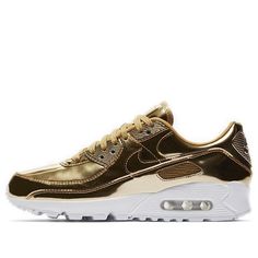 Nike Womens WMNS Air Max 90 SP Metallic Gold CQ6639-700 Nike Air Max 90s, Air Max 90 Women, Air Max 90s, Air Max 90 Premium, Nike Models, Nike Shoes Air Max, Marathon Running Shoes, Nike Air Max For Women, Air Max Women