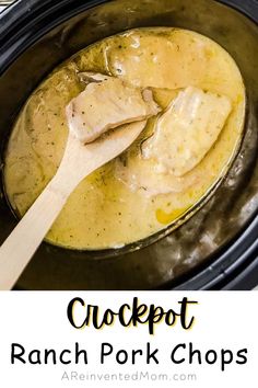 crockpot ranch pork chops in the slow cooker with text overlay