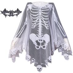 a skeleton costume with white lace on it