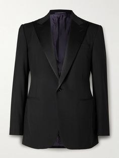 Founded in 1994, Ralph Lauren Purple Label specialises in tailoring and is the most luxurious of the designer's brands. This 'Gregory' tuxedo jacket is cut from barathea wool in a single-breasted profile and has lustrous satin lapels. It's made with strong, padded shouders and fully lined for structure. Small to size. See Size & Fit notes. Lauren Gregory, Tom Ford Tuxedo, Tom Ford Clothing, Slim Fit Tuxedo, Jackets Uk, Black Formal, Purple Label, Tuxedo For Men, Tuxedo Jacket