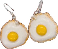 Adjustable Novelty Single Earring Jewelry, Novelty Hypoallergenic Earrings For Everyday, Handmade Novelty Earrings For Everyday, Hypoallergenic Novelty Earrings For Everyday, Novelty White Round Earrings, Crochet Fried Egg Pattern, Novelty Resin Earrings With Ear Wire, Crochet Fried Egg, Egg Necklace