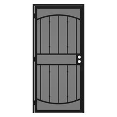 an image of a door with metal bars on the top and side panels in black