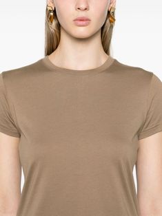 Find FRAME Short-sleeve Cotton T-shirt on Editorialist. taupe brown cotton jersey texture crew neck short sleeves straight hem Beige Fitted Crew Neck T-shirt, Fitted Beige T-shirt Crew Neck, Fitted Beige Crew Neck T-shirt, Fitted Short Sleeve Beige T-shirt, Classic Brown Crew Neck T-shirt, Classic Brown Short Sleeve Top, Basic Brown Short Sleeve Tops, Classic Brown T-shirt For Summer, Basic Fitted Brown T-shirt