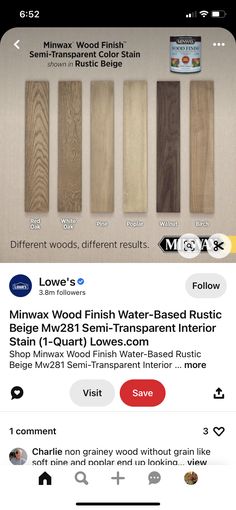 the different types of wood are displayed on an iphone screen, with text below them