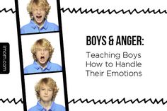 three pictures of boys with blonde hair and blue shirts, one has his mouth open