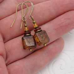 Victorian Earrings in Marbled Brown Weathered Tiles | Etsy Brown Beaded Czech Glass Earrings, Beaded Brown Czech Glass Earrings, Elegant Brown Soldered Jewelry, Brown Rectangular Metal Jewelry, Rectangular Brown Metal Jewelry, Unique Brown Czech Glass Jewelry, Vintage Copper Brown Earrings, Nickel-free Brown Brass Earrings, Nickel-free Brown Czech Glass Jewelry