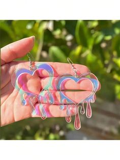 Multicolor  Collar  Metacrilato   Embellished Large Dangle Earrings, Pink Heart Earrings, Heavy Earrings, Hari Valentine, Casual Earrings, Casual Jewelry, Heart Shaped Earrings, Heart Shape Pendant