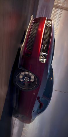 an overhead view of a red sports car