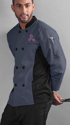 The tailored fit and comfort of the Men's 3/4 Sleeve Coat with Double Breasted Button Closure & Mesh Panels make this the perfect chef coat. This classic coat features a durable button closure and mesh side panels for a secure, comfortable, and breathable fit. For storage, it includes a chest pocket and a thermometer sleeve pocket. Chef Jackets Design, Chef Clothing, Jackets Design, Chef Coats, Chef Uniforms, Chef Jackets, Chef Shirts