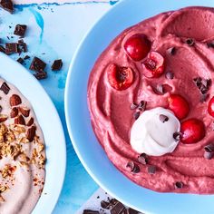 two bowls filled with different types of desserts