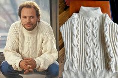 Looking for a cosy and iconic sweater that will make you feel like Billy Crystal in When Harry Met Sally? Look no further than our replica of the gorgeous jumper he wore in the Blockbuster film "When Harry Met Sally".  This custom-made Aran jumper, complete with chunky cables is made-to-measure. Our jumper/sweater is perfect for chilly days and nights, and its timeless design will never go out of style. Whether you're curling up with a good book or heading out for a walk, this sweater will keep Harry And Sally, Aran Jumper, Billy Crystal, When Harry Met Sally, Blockbuster Film, Movie Costumes, Style Sweater, Jumper Sweater, White Sweaters