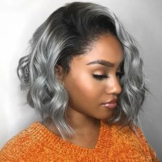 Lasaky - Stunning Gray Human Hair Wig with Lace Front Design Color Bob, Grey Hair Wig, Bob Cuts, Wig Lace Front, Virgin Hair Wigs, Short Human Hair Wigs, Brazilian Straight Hair, Bob Lace Front Wigs, Human Wigs