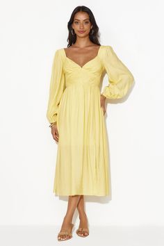 Dancing Deni Long Sleeve Midi Dress Yellow Dress Date Night, Yellow Midi Dress, Long Bodycon Dress, Shower Dresses, Dress Yellow, Mini Dresses Summer, Long Sleeve Midi, Flowy Skirt, Long Sleeve Bodycon Dress