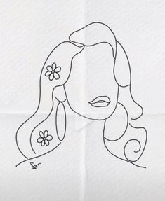 a drawing of a woman's face with flowers in her hair