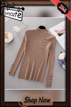 Autumn and Winter Fashion Button Turtleneck Sweater Women Spring Autumn Solid Knitted Pullover Women Slim Soft Jumper Sweater Female Knit Tops 9 Colors Elegant Beige Sweater With Buttons, Trendy Winter Sweater With Button Cuffs, Beige Crew Neck Sweater With Buttons, Long Sleeve Sweater With Buttons For Winter, Winter Knit Tops With Buttons, Chic Crew Neck Sweater With Buttons, Beige Buttoned Sweater For Fall, Fall Beige Button Sweater, Fall Beige Buttoned Sweater