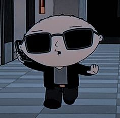 an animated image of a man wearing sunglasses and holding his hands up in the air