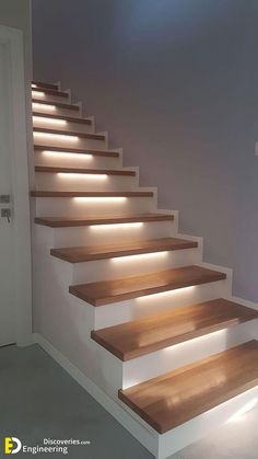 a set of stairs with illuminated steps