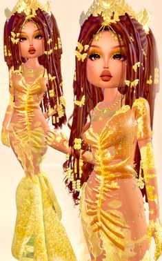 an image of two beautiful women dressed in yellow dresses and headpieces with gold beads on their hair