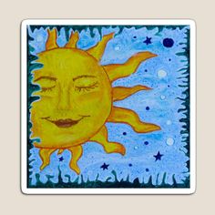 a painting of the sun with its eyes closed