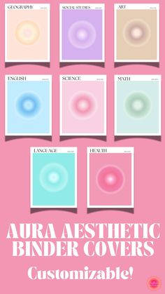 the cover art for aura aesthetic binder covers is shown in different colors and sizes