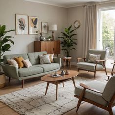 a living room filled with furniture and plants