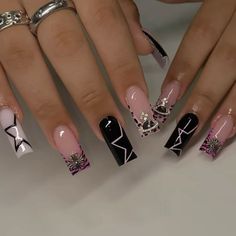 Y2k Nails Black, Nail Inspo Black, Y2k Nail, I Initial, Set Nails, Acrylic Nails Nude, Forever Roses, Preppy Gifts, Girl Nails