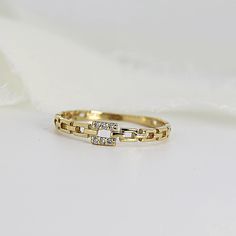 14k Solid Gold, diamond chain link ring. Art Deco Modern Rectangular chain diamond stacking ring. DETAILS ABOUT THE RING AND DIAMONDS *** Band wide is 3.80mm widest part 14k solid gold, *** Diamonds are HG color, SI clarity scale, 1mm *** Total 6 diamonds carat is 0,03 ct weight. This ring can be made also 14k yellow gold or rose gold. Please choose your ring size and material from drop down menu. Diamond is a stone that truly states, “I love you” in a deep way, it is symbol of deep, everlasting Diamond Stackable Chain Ring For Promise, 14k Gold Chain Ring With Diamond Accents For Promise, Diamond-accented Gold Promise Ring, Yellow Gold Chain Ring With Diamond Accents For Promise, Gold Diamond Chain, Chain Link Ring, Alternative Wedding Rings, Link Ring, Chain Diamond