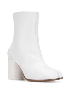 Maison Margiela Leather Ankle Boots Aw20 | Farfetch.Com White Leather Boots, Custom Character, Maison Margiela Tabi, Margiela Tabi, Boots White, White Boots, Mid Heel, Leather Ankle Boots, White Leather