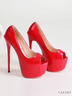 Lasaky - Premium Quality Red PU Leather Peep Toe Stiletto Heel Sandals for Women Womens High Heels Stilettos, Red Stiletto Heels, Red Stilettos, Strappy Platform Sandals, Elegant High Heels, Red Pumps, Pumps Heels Stilettos, High Heels Sandals, Platform Sandals Heels