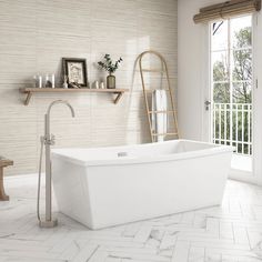 Install a stylish addition to your bathroom with the Terra white 70-in freestanding bathtub by OVE Decors. This beautiful rectangle bathtub with single backrest features modern lines that create a sleek profile and add luxury to your bathroom. The acrylic construction is reinforced with fiberglass for a durable finish that will not stain or fade, and will retain your water's warm temperature during soaking time. The deep soaking tub has a pre-installed chrome drain and overflow, making installation convenient and easy. OVE Decors Terra 34-in x 70-in Gloss White Acrylic Freestanding Soaking Bathtub with Drain (Back Center Drain) | TERRA-70 Slipper Tubs, Stand Alone Tub, Satin Nickel Hardware, Deep Soaking Tub, Bathtub Drain, Tub Doors, Chrome Faucet, Freestanding Bathtub, Whirlpool Bathtub