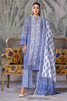 PRODUCT DETAILS
SHIRT
    Printed Cambric Shirt

TROUSER
    Dyed Cambric Trouser

DUPATTA
    Printed Cambric Dupatta

COLOR
    Pastel Blue

ATTRIBUTE
Explore Winter vibes 3pc Printed Cambric Suit KCC-2854 this collection features printed Cambric shirt and dyed trouser with printed Cambric dupatta.
The suit features a beautifully printed cambric fabric with intricate patterns that are both stylish and versatile for various occasions. Punjabi Salwar Suits, Color Pastel, Intricate Patterns, Pastel Blue