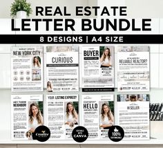 the real estate letter bundle includes 8 designs, 4 sizes and 3 colors to choose from