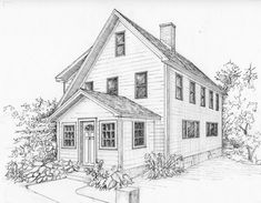 a drawing of a house that is in the process of being drawn