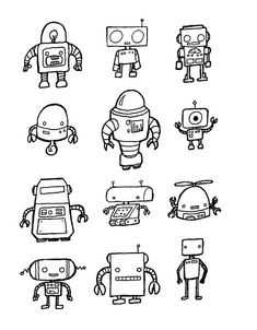 Robot Coloring, Steampunk Robots, Vector Robot, Dibujo Simple, Arte Doodle, Ink Doodles