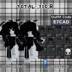 two black and white anime hair styles with text that reads total - 70 r outfit code e7cad