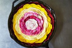 a pan filled with food on top of a table