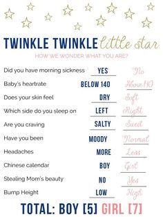 the twinkie twinkle little star baby shower game is shown in red, white and blue