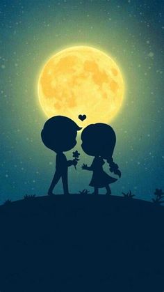 two people are kissing under the moon