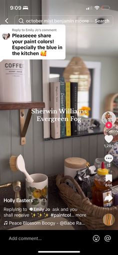 an image of a kitchen with food on the counter and coffee mugs in front of it