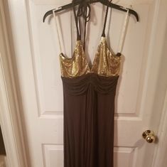 Gorgeous Maxi Dress With Metallic Mesh. Extremely Elegant, Yet Comfortable. Size M. Worn One Time For A Few Hours. Sky Brown, Gorgeous Maxi Dresses, Metallic Mesh, One Time, Brown Gold, Colorful Dresses, Maxi Dress, Mesh, Womens Dresses