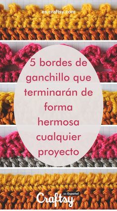 three crocheted squares with the words 5 borderes de ganchillo que termna