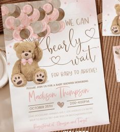 a teddy bear themed baby shower is on display