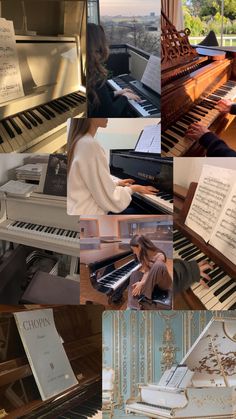 a collage of musical instruments and piano keys