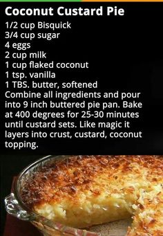 the recipe for coconut custard pie on facebook